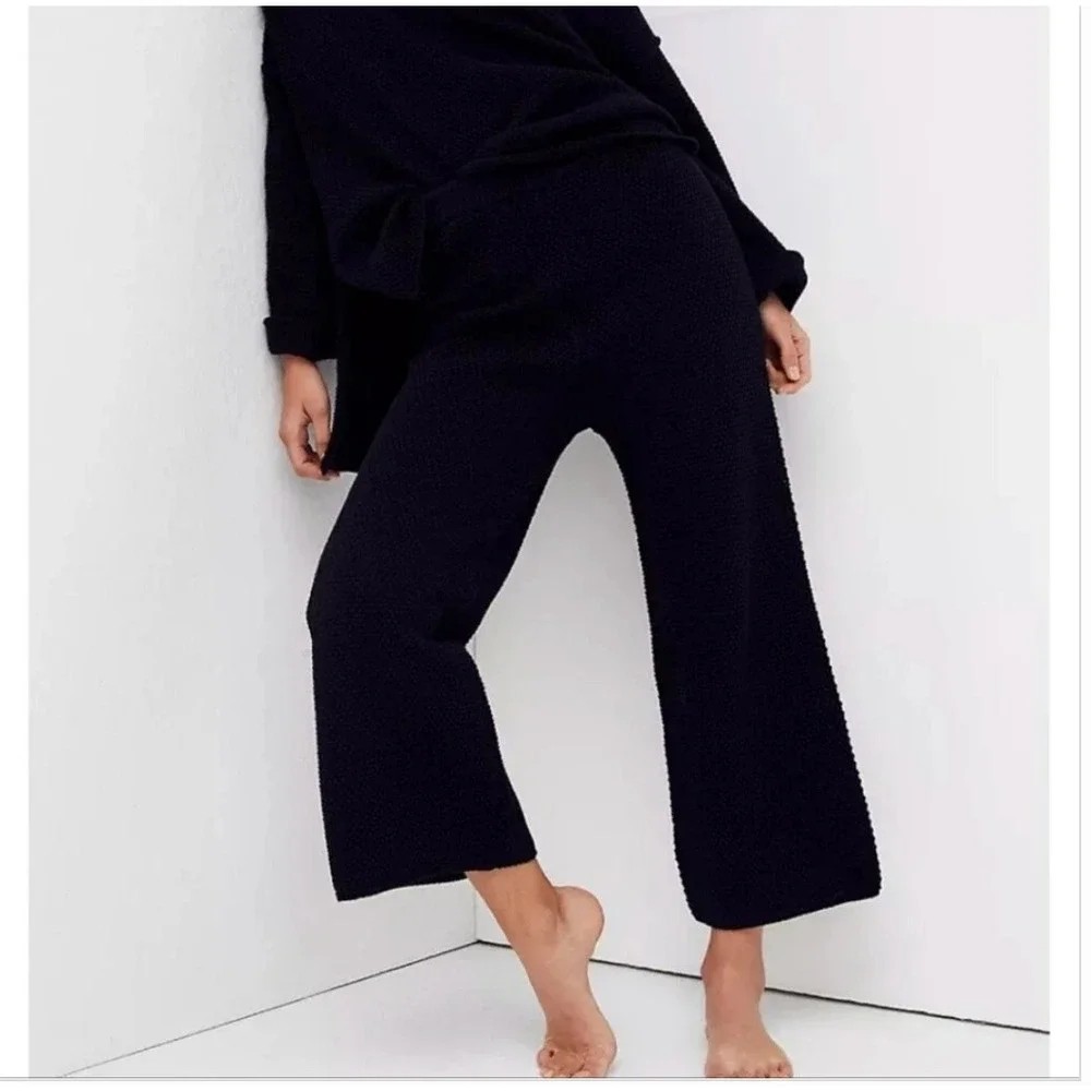 Free People Beach Hailee Waffle Stitch Black Wide Leg Pants Women XS Chunky Knit